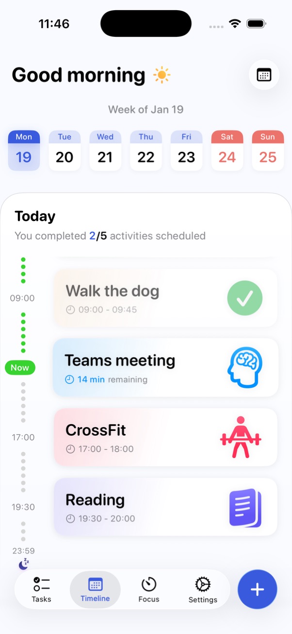 Simple Timeline view - light mode